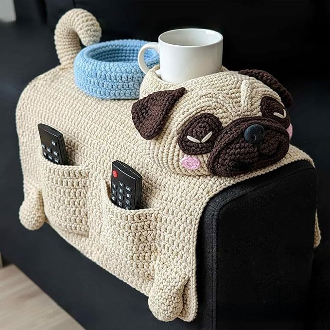 Sofa Organizer With Cup Holder Crochet Dog