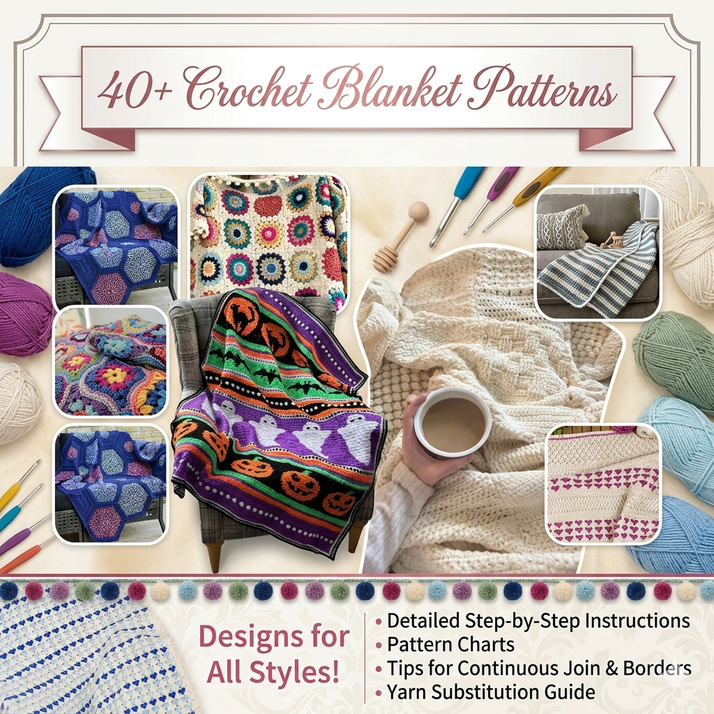 40+ Crochet Blanket Patterns Bundle | Afghan PDF Instant Download