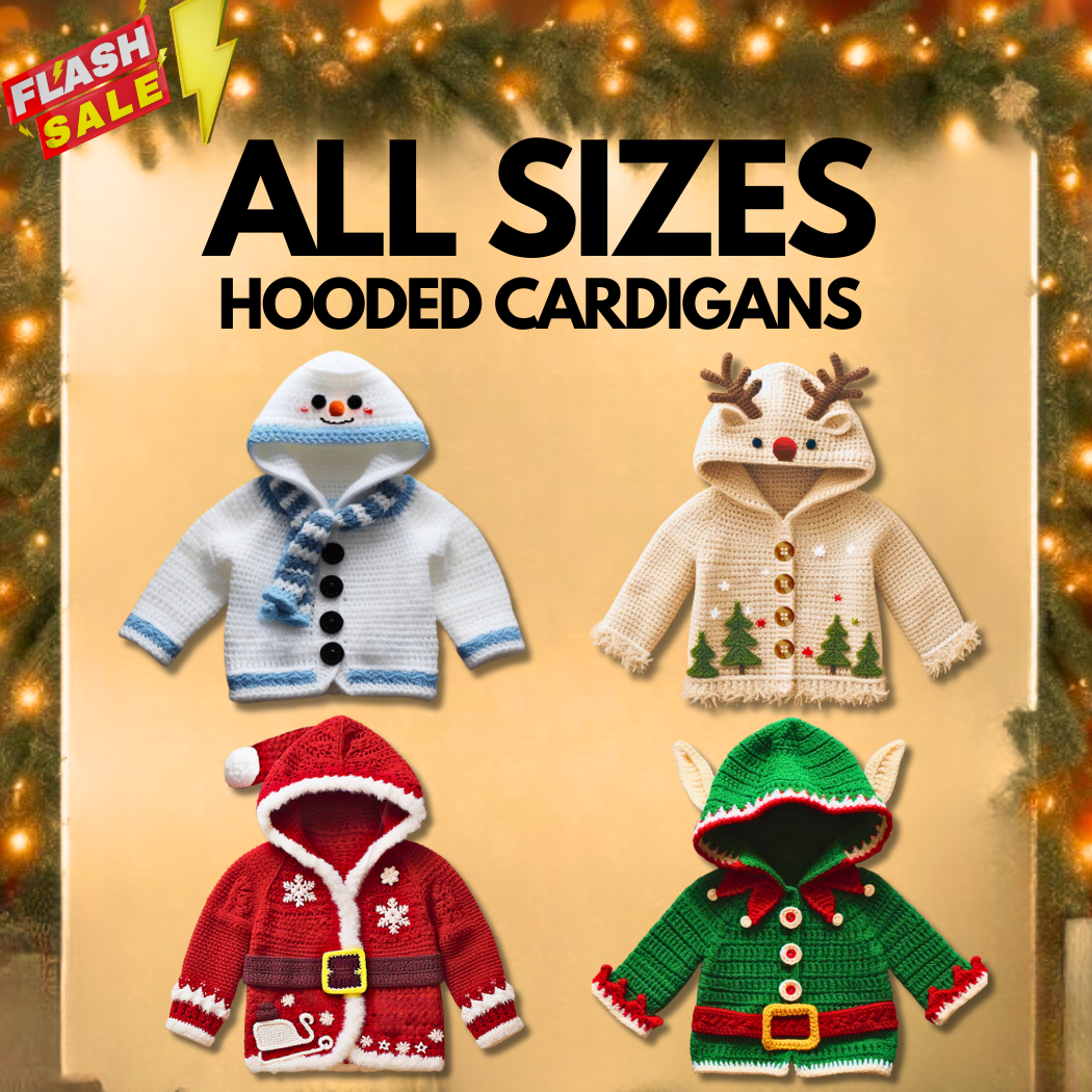 ALL SIZES Christmas Hooded Cardigans – Crochet Pattern