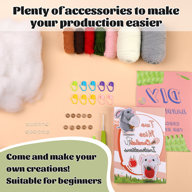 DIY Two Mice Mini Doll Wool Crochet Material Package