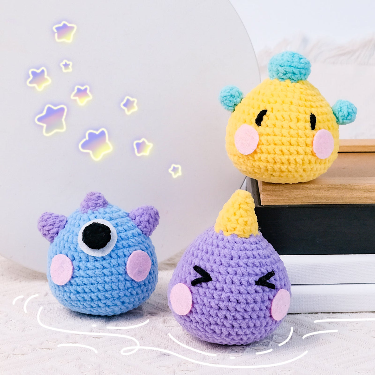 Three Monster Doll Crochet Woven Material Kit