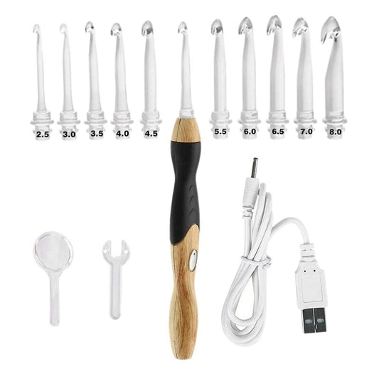LED hand-knitted Crochet Rechargeable Wood Grain Set 11 In 1 DIY Tool