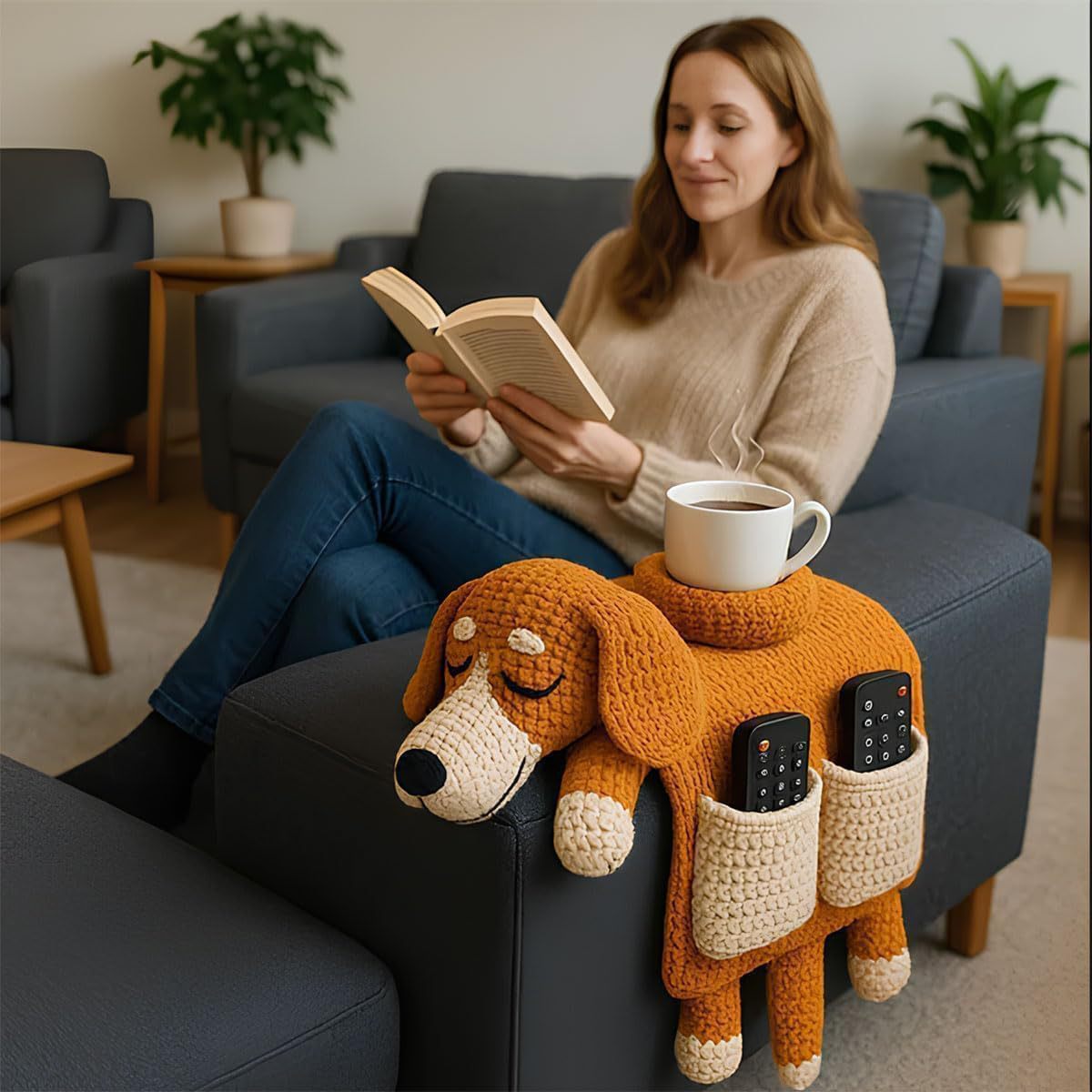 Sofa Organizer With Cup Holder Crochet Dog