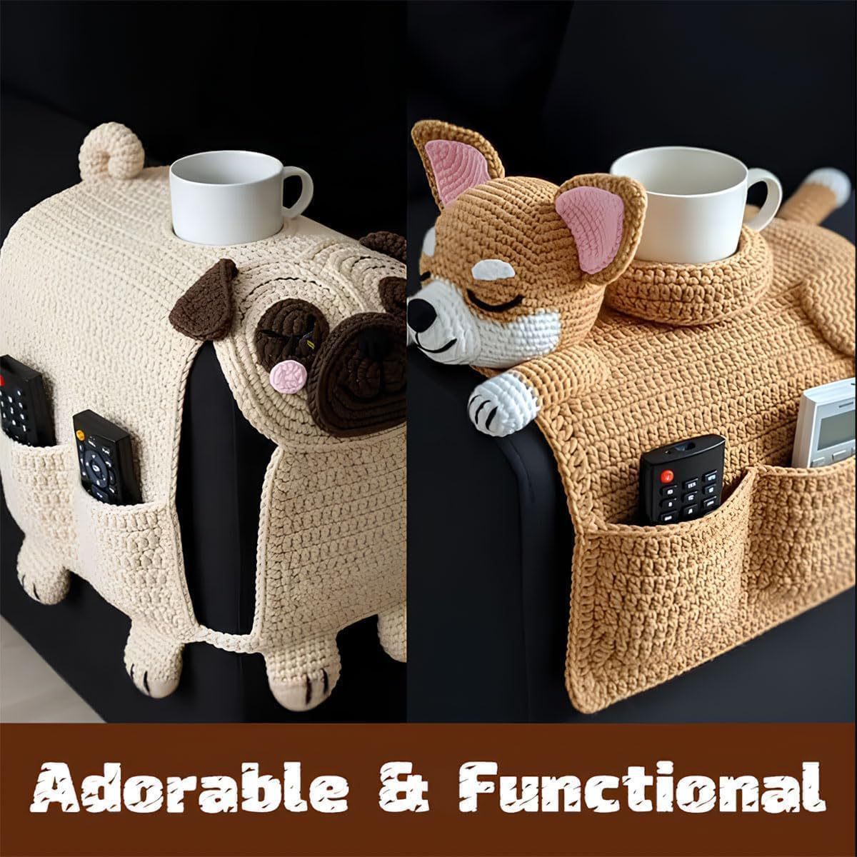 Sofa Organizer With Cup Holder Crochet Dog