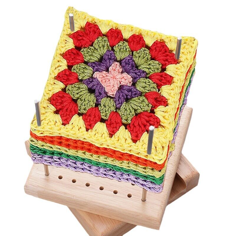Knitted Yarn Shaped Crochet Square Solid Wood Woven Board
