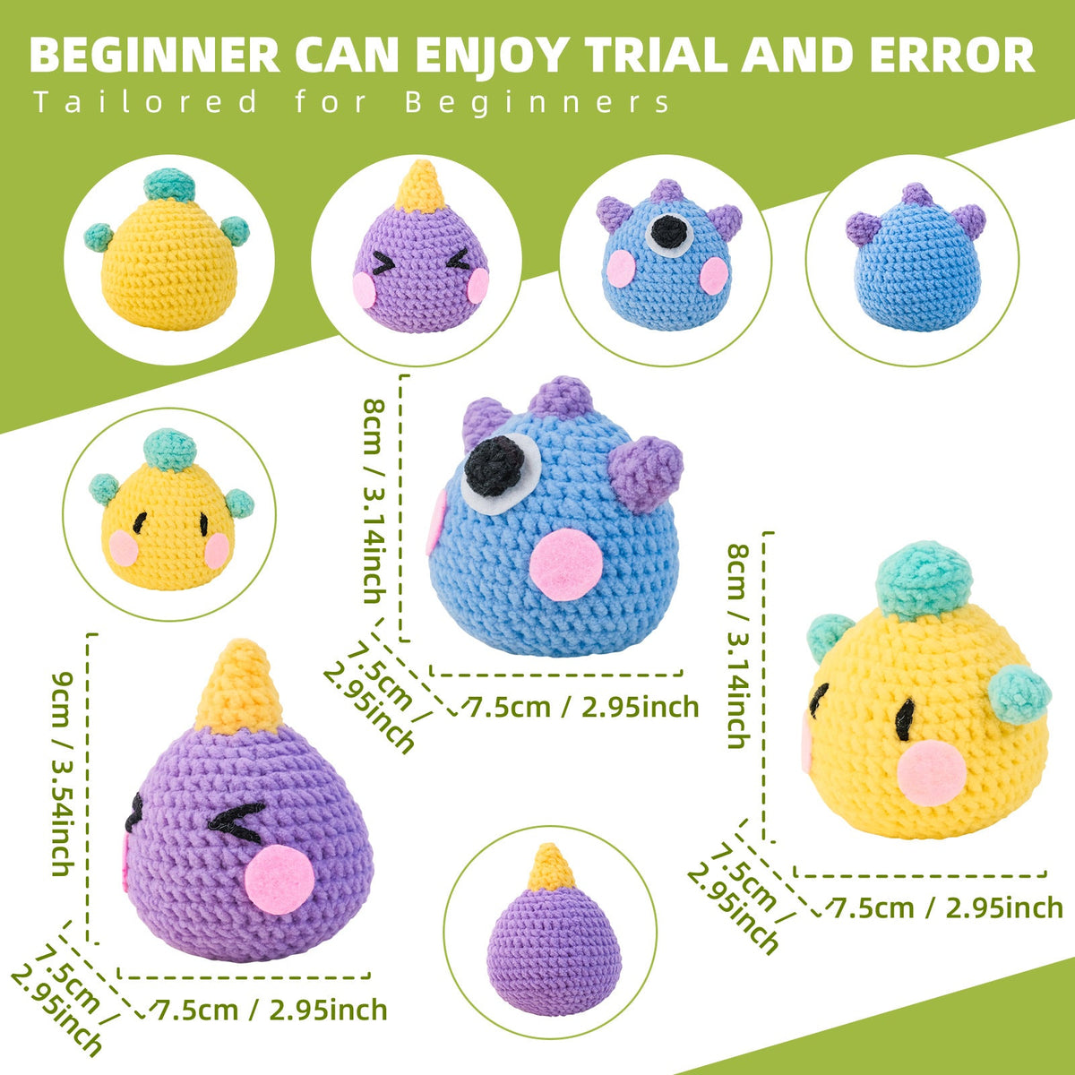 Three Monster Doll Crochet Woven Material Kit