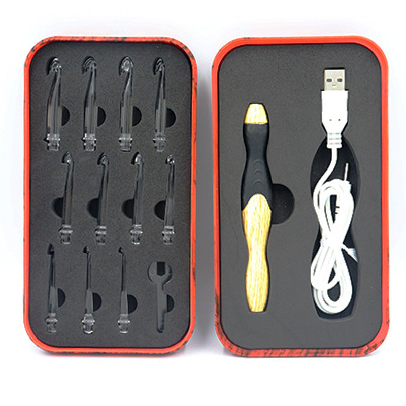 LED hand-knitted Crochet Rechargeable Wood Grain Set 11 In 1 DIY Tool