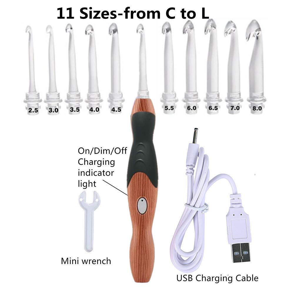 LED hand-knitted Crochet Rechargeable Wood Grain Set 11 In 1 DIY Tool