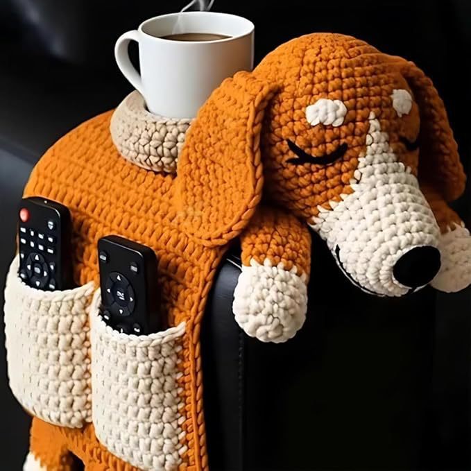 Sofa Organizer With Cup Holder Crochet Dog