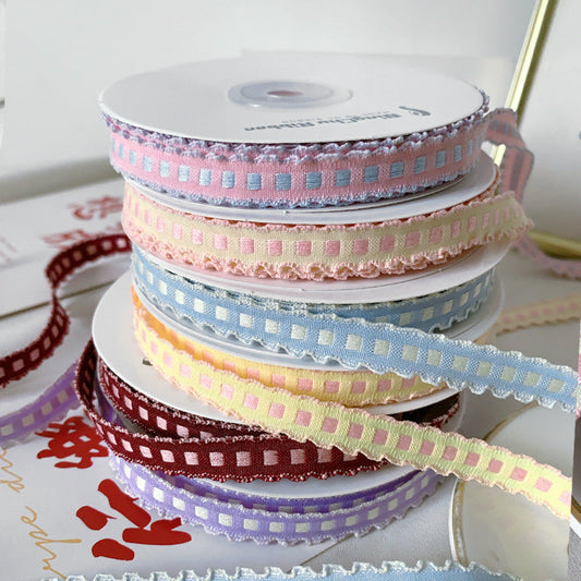 Handmade 1cm Yarn-dyed Crochet Fabric Ribbon Bow Material