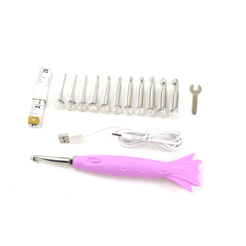 LED Luminous Fish Handle Interchangeable Head Crochet Set