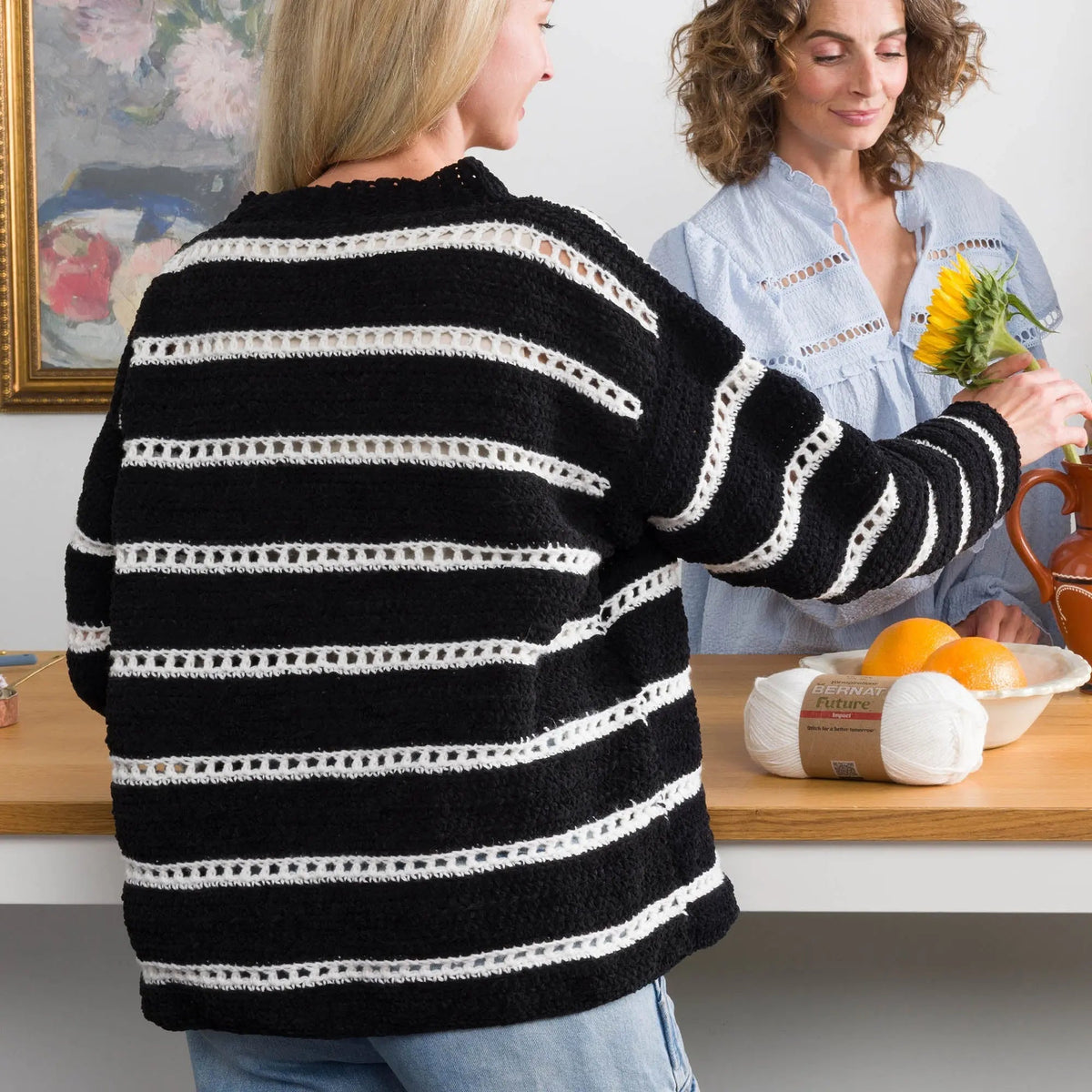 Bernat Eyelet Stripes Crochet Pullover