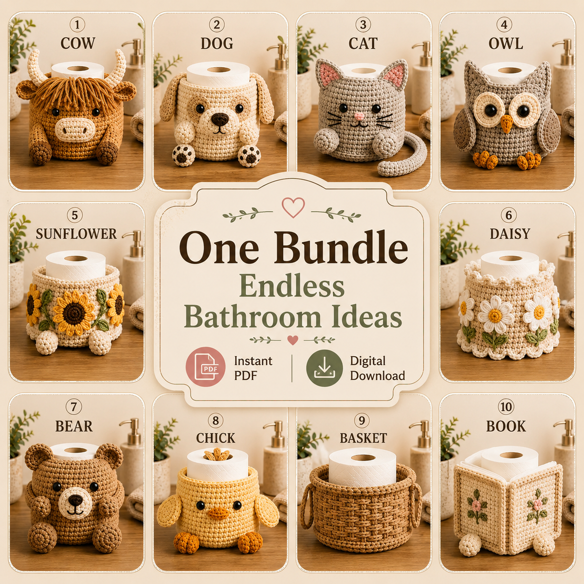 10 Crochet Toilet Paper Holder Patterns Bundle PDF