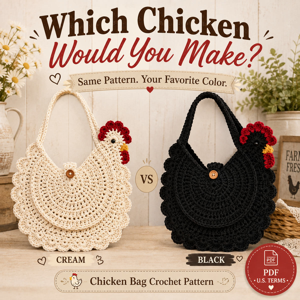 Crochet Chicken Bag Pattern PDF