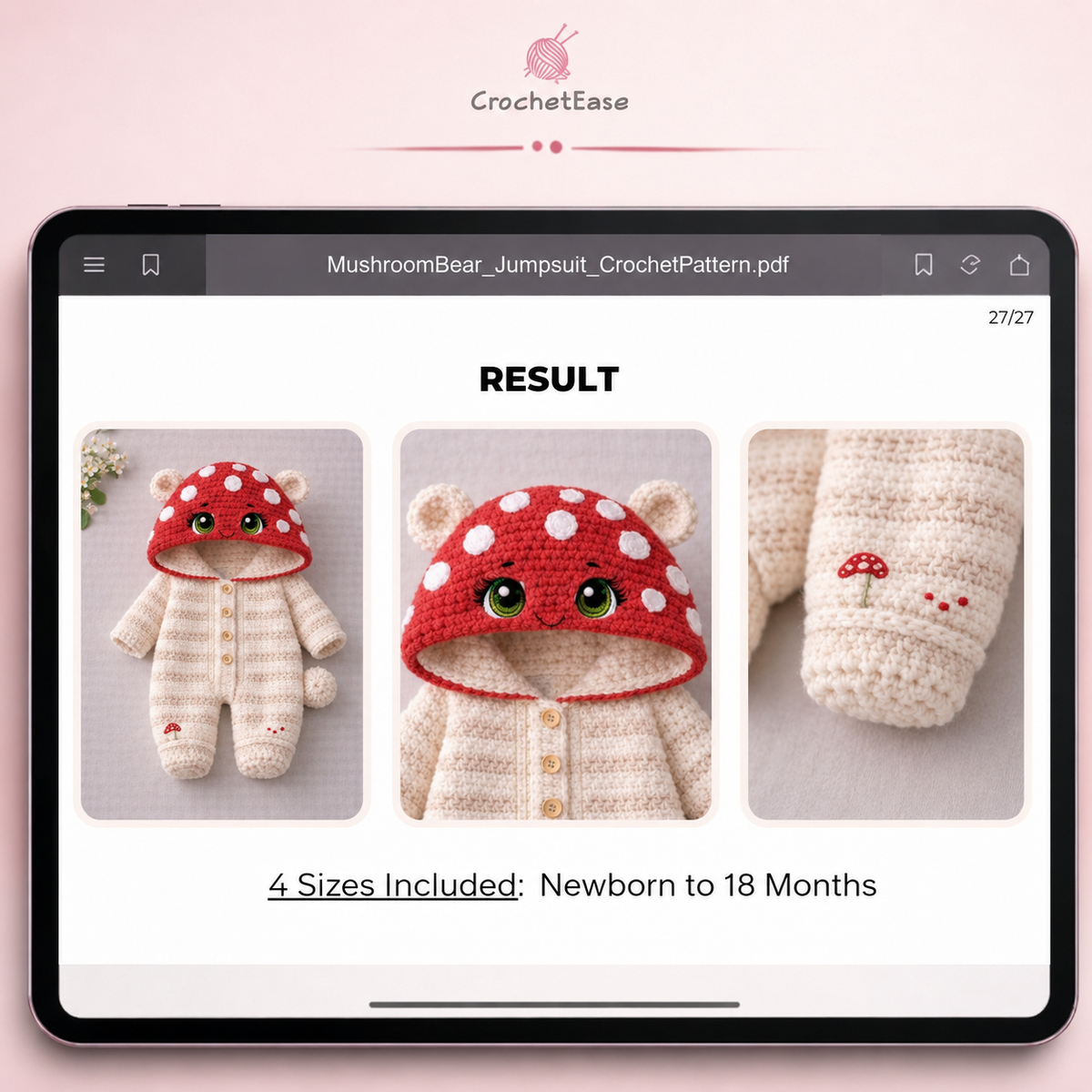 Mushroom Bear Jumpsuit - Crochet Pattern