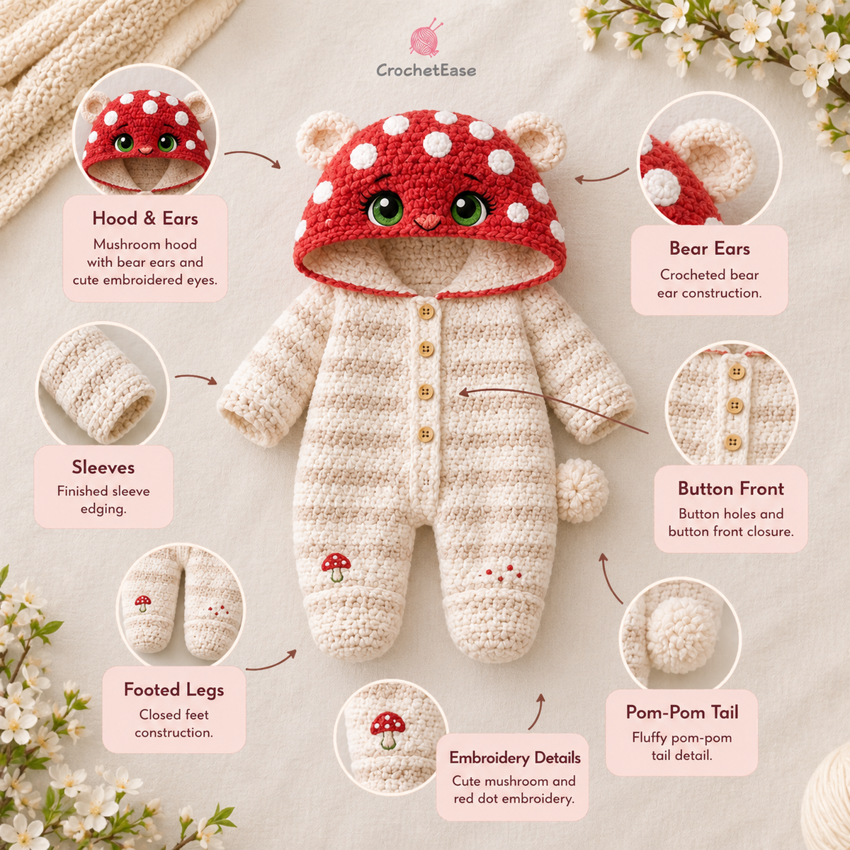Mushroom Bear Jumpsuit - Crochet Pattern