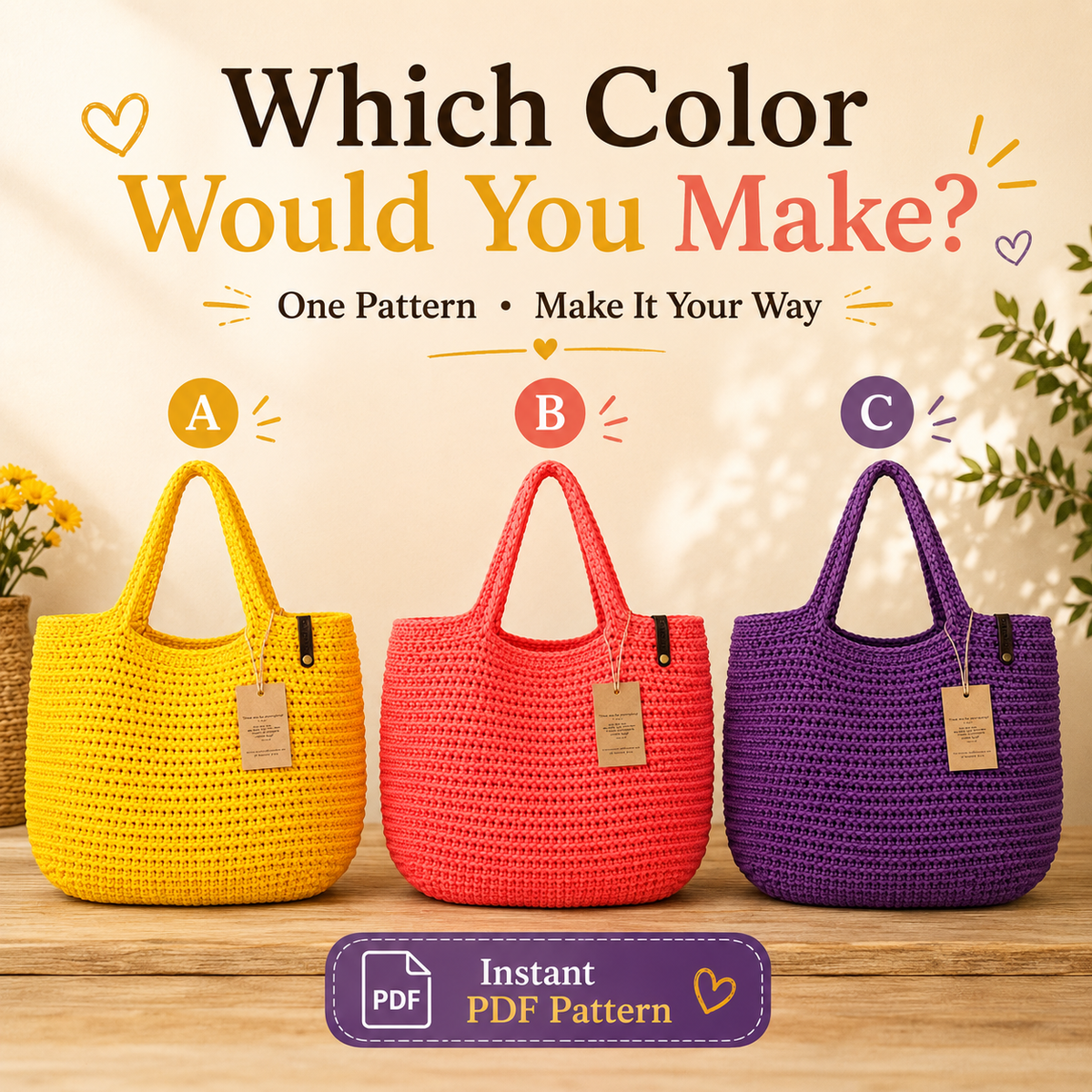 Crochet Bag Pattern XXL size Bag, Pattern PDF