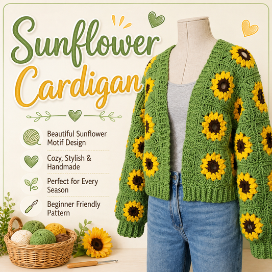 Sunflower Cardigan Crochet Pattern | Beginner Boho PDF Download