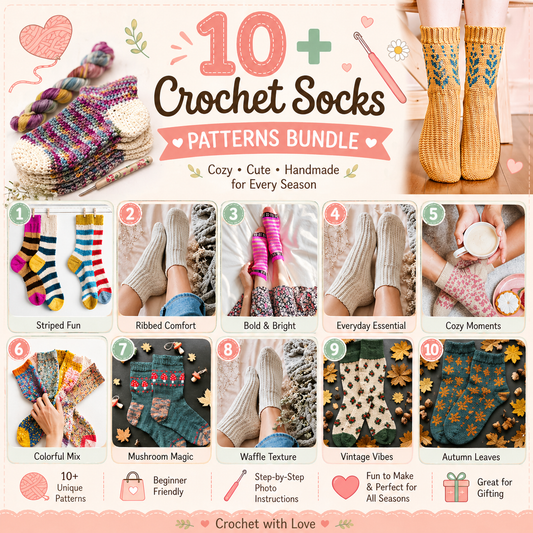 10 Crochet Socks Patterns Bundle | Beginner to Advanced PDF Download