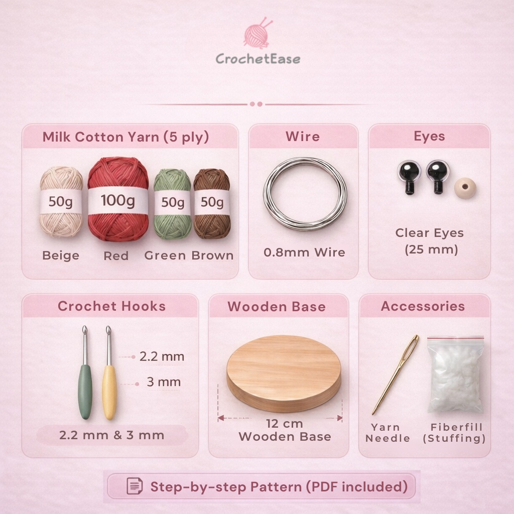 Rose Cottage Mushroom - Crochet Kit (Pattern Included)