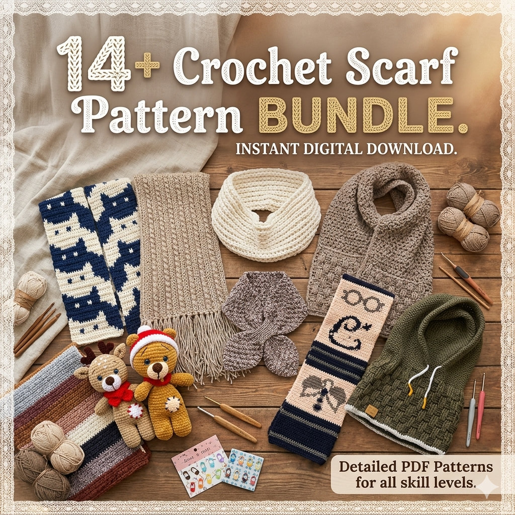 14+ Crochet Scarf Patterns Bundle | PDF Instant Download