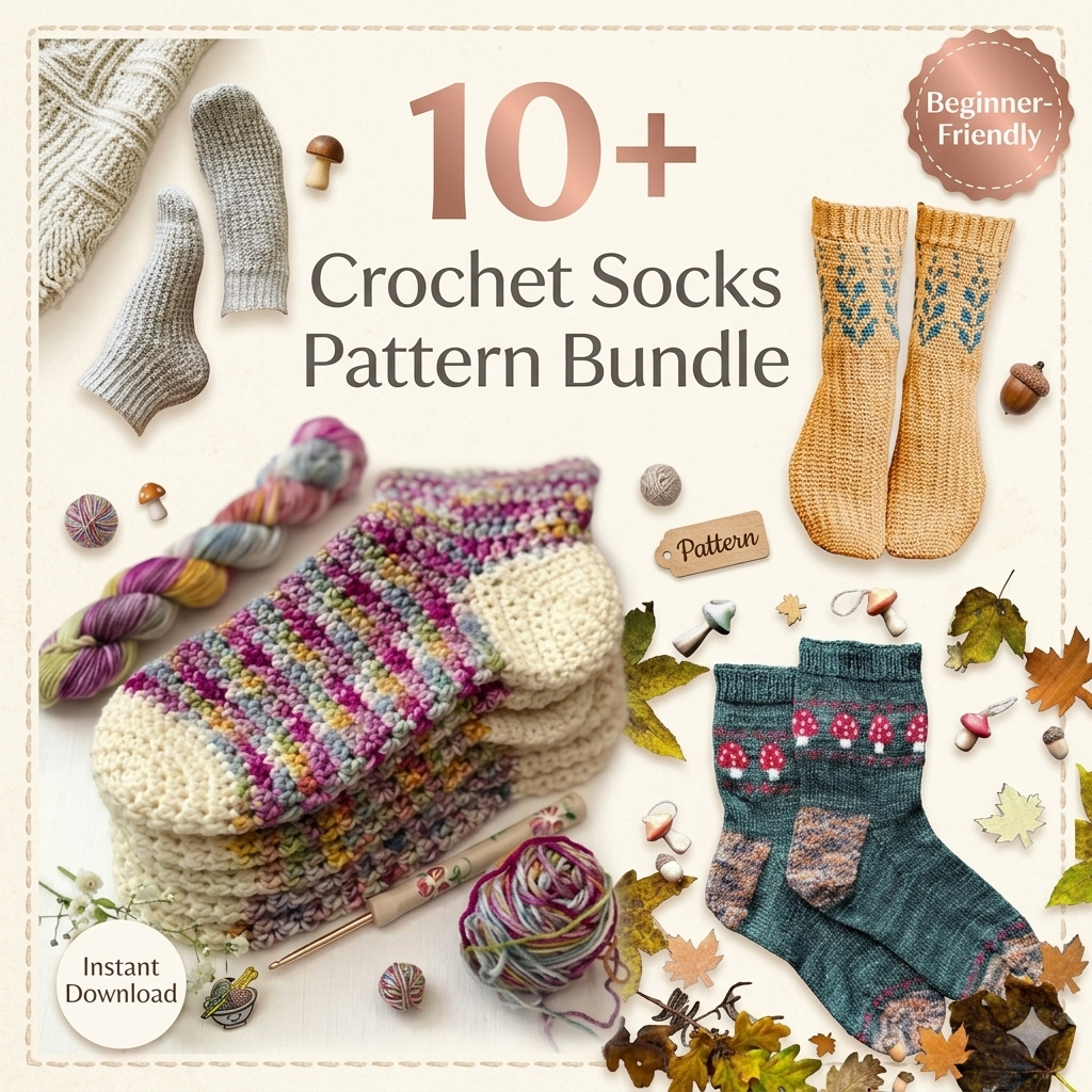 10 Crochet Socks Patterns Bundle | Beginner to Advanced PDF Download