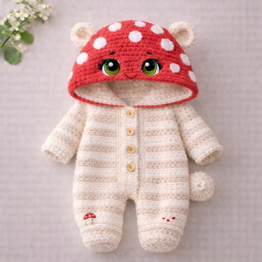 Mushroom Bear Jumpsuit - Crochet Pattern