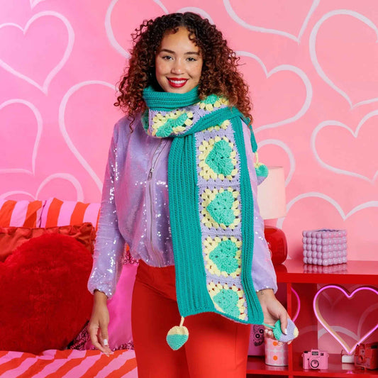 Red Heart Hearts All Around Crochet Scarf