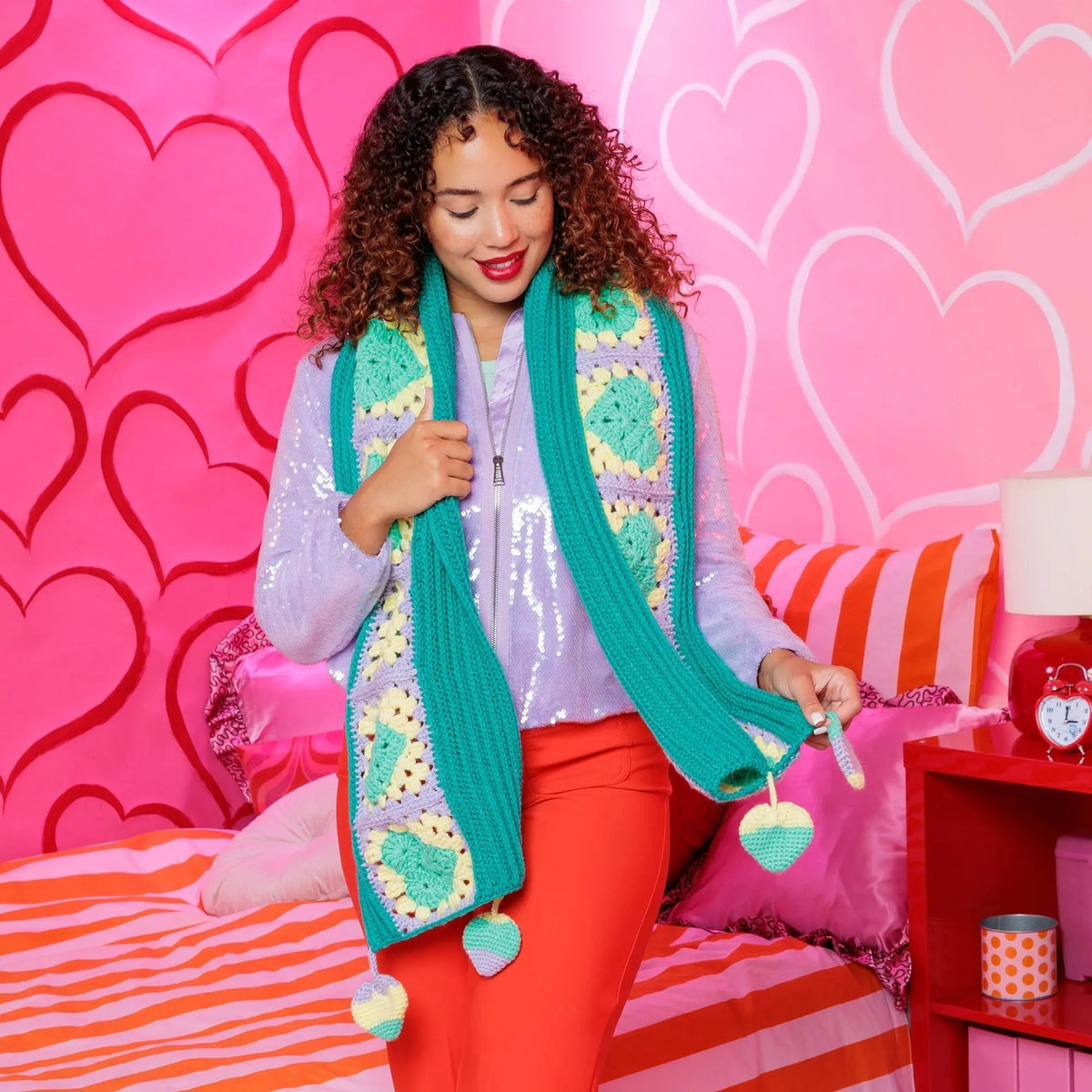 Red Heart Hearts All Around Crochet Scarf
