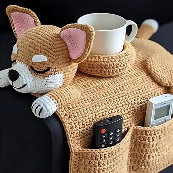 Sofa Organizer With Cup Holder Crochet Dog