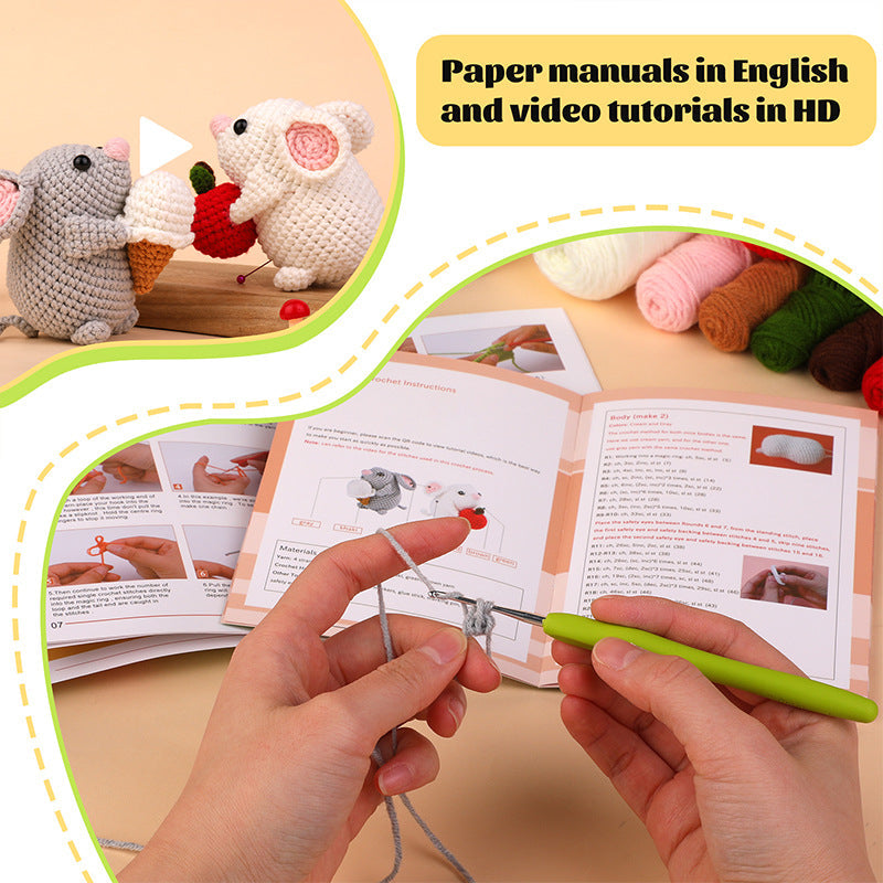 DIY Two Mice Mini Doll Wool Crochet Material Package