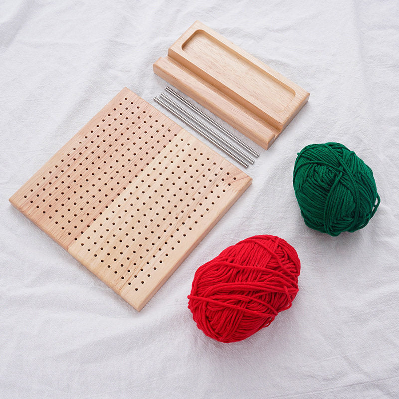 Knitted Yarn Shaped Crochet Square Solid Wood Woven Board