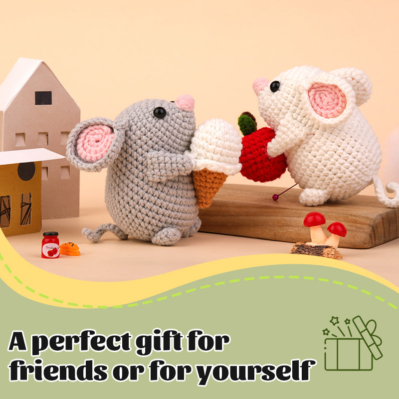 DIY Two Mice Mini Doll Wool Crochet Material Package