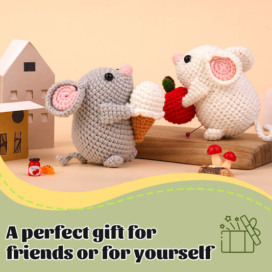 DIY Two Mice Mini Doll Wool Crochet Material Package