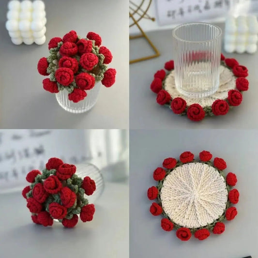 Rose Coaster & Flower Basket Crochet Pattern PDF – 5 Languages