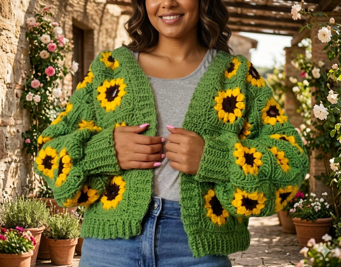 Sunflower Cardigan Crochet Pattern | Beginner Boho PDF Download