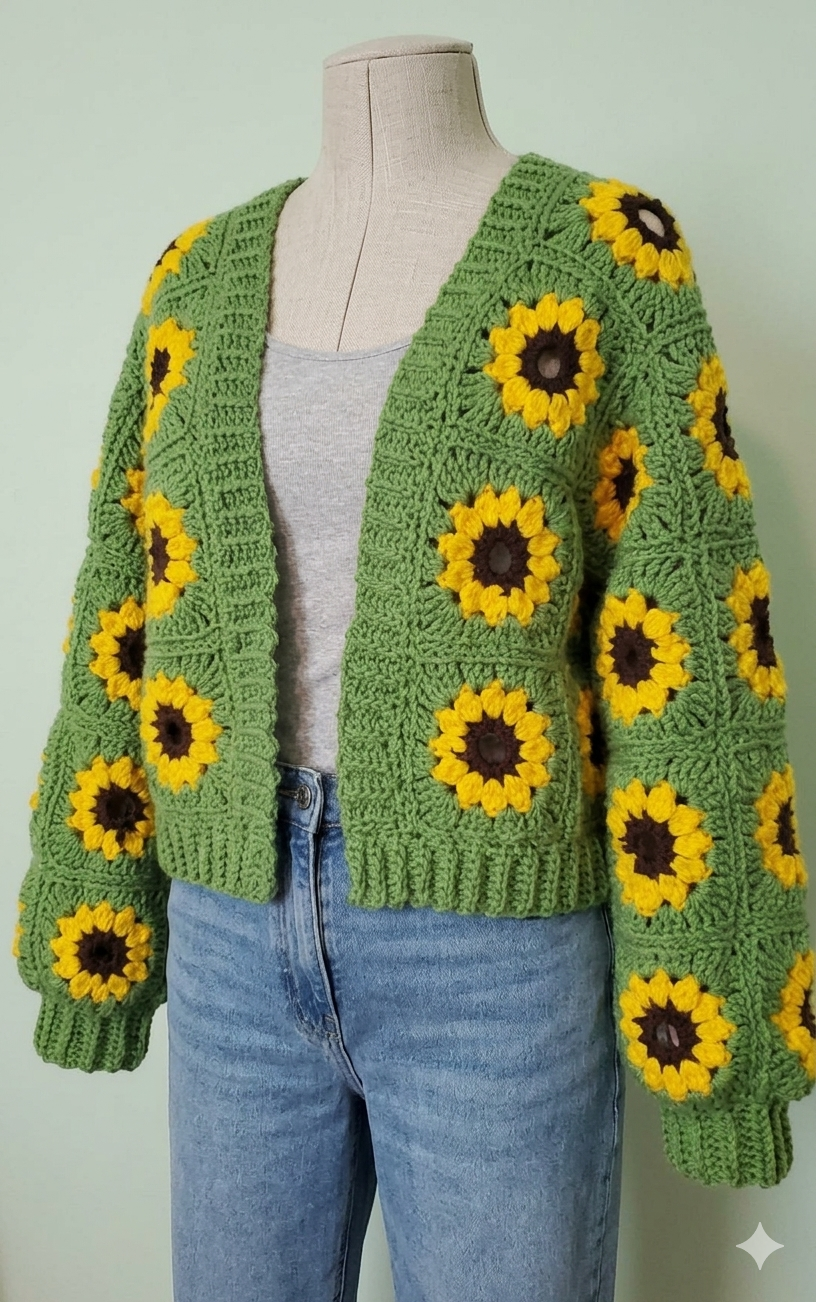 Sunflower Cardigan Crochet Pattern | Beginner Boho PDF Download